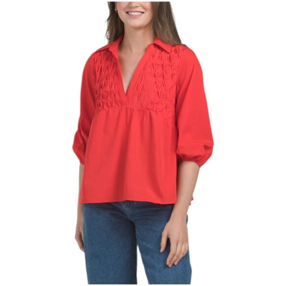 Kaktus Tops - KAKTUS Smocked Long Sleeve Blouse